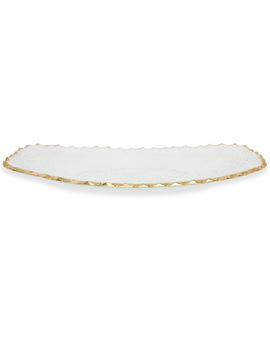Alice Pazkus 16in Glass Oblong Tray With Gold Edge