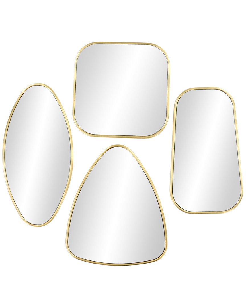 Cosmoliving By Cosmopolitan Set Of 4 Wood Wall Mirror With Varying Shape In Gold