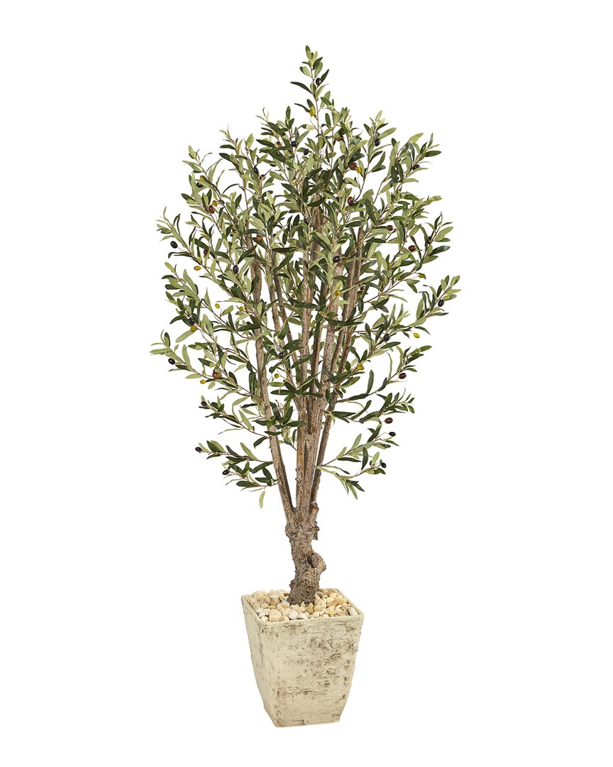 Nearly Natural 5ft Olive Artificial Tree In Country Planter In Green