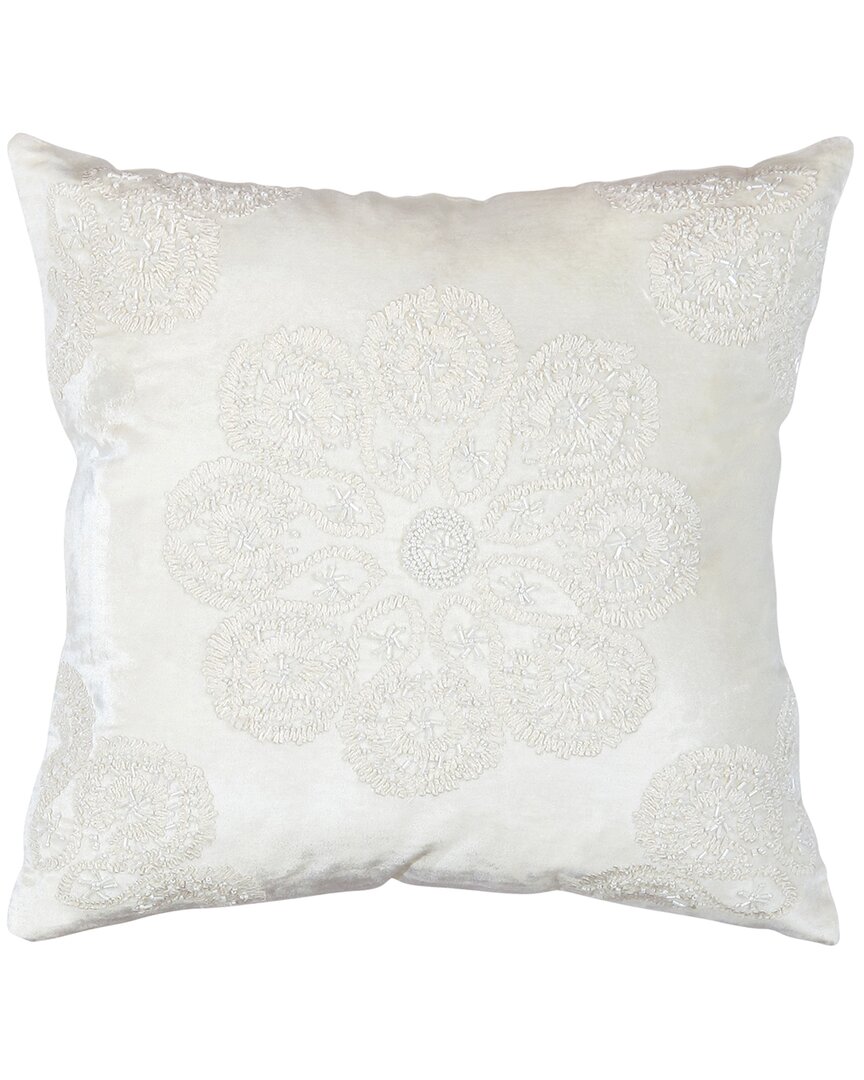 Pasargad Home Naples Embroidered Pillow In Ivory