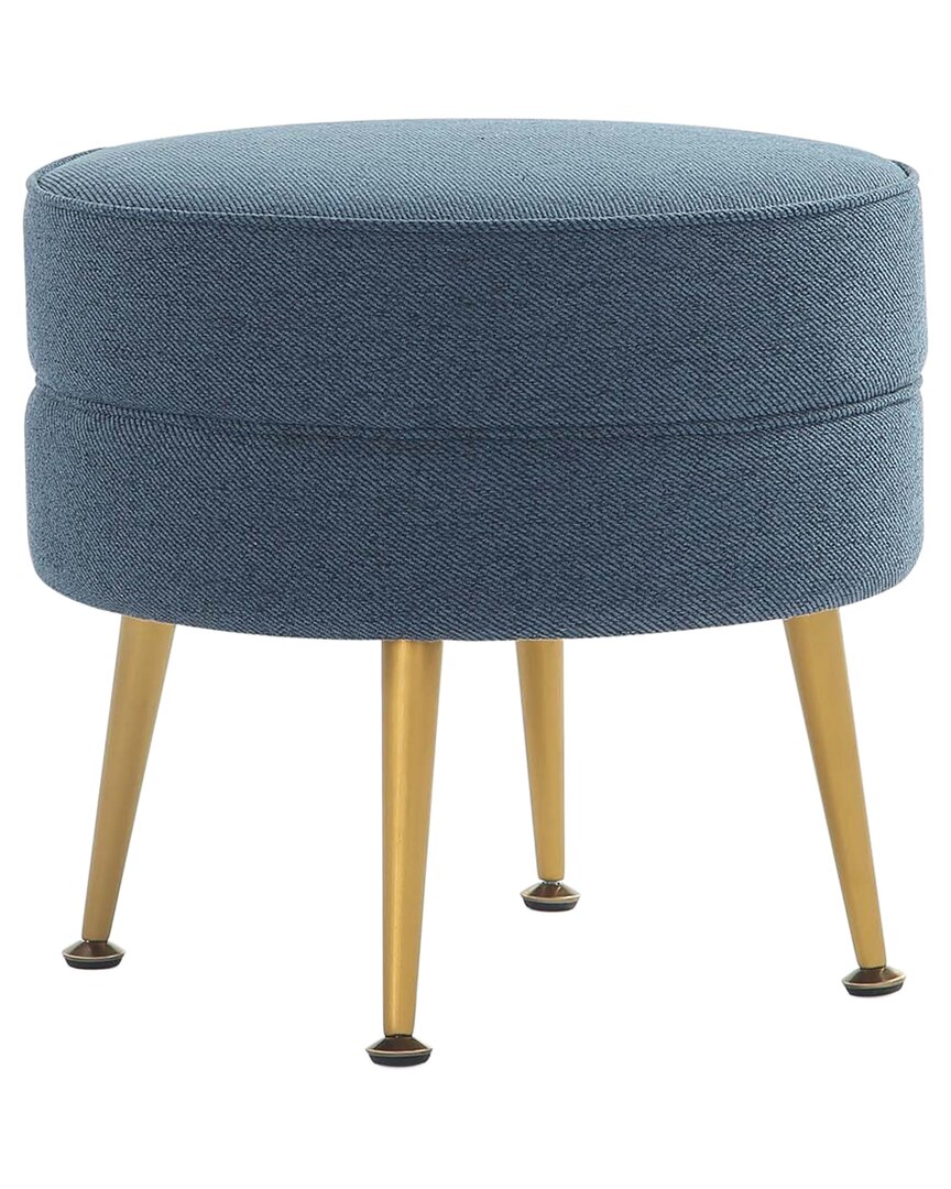Manhattan Comfort Bailey Mid-century Modern Woven Polyester Blend Upholstered Ottoman In Blue