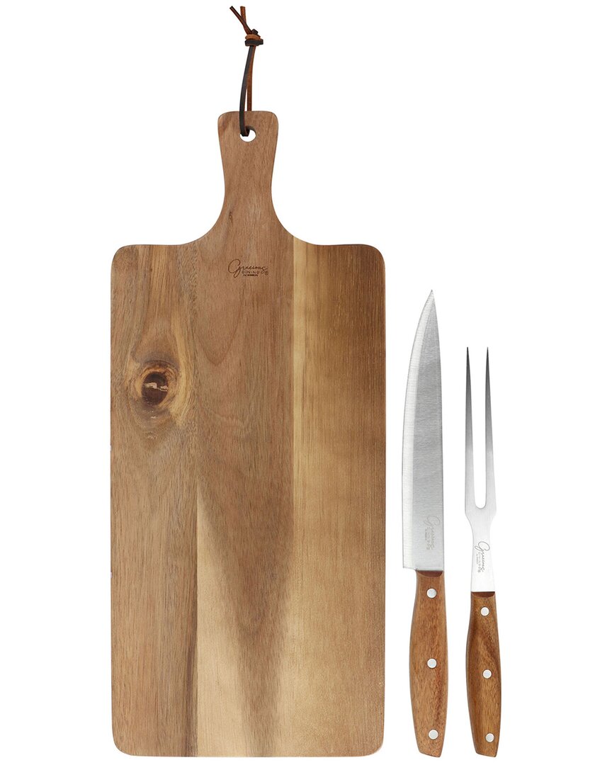 Gibson Elite 3pc Acacia Wood Serving Board With Carving Knife & Fork