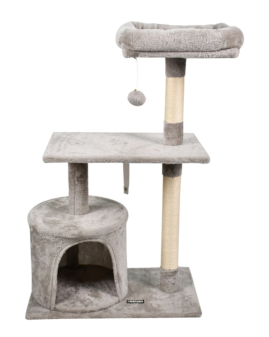 Jespet 38in Furry Top Perch Cat Tree & Condo In Gray
