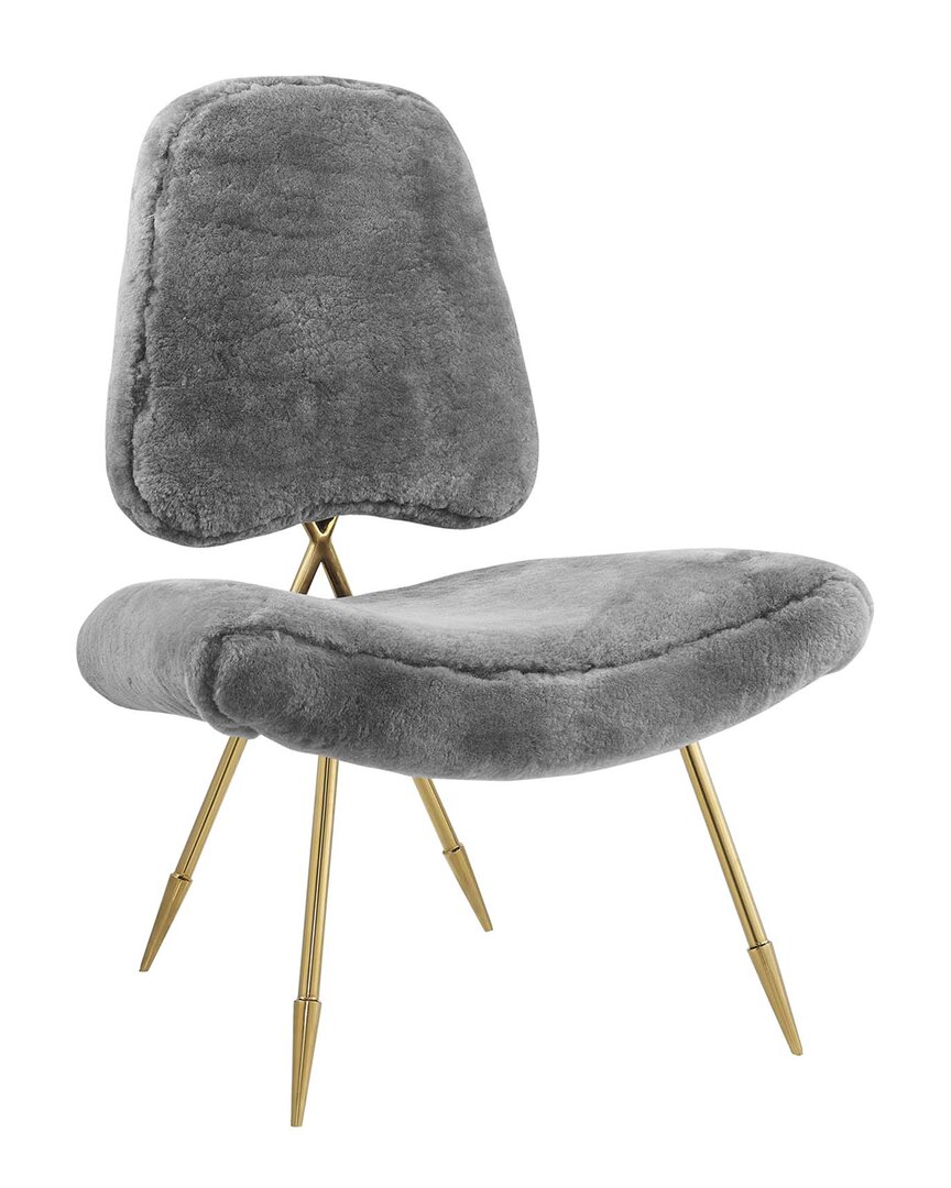 Modway Ponder Upholstered Sheepskin Fur Lounge Chair In Grey