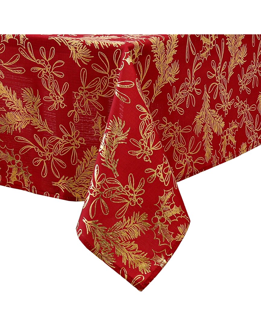 Elrene Home Fashions Foil Woodland Holiday Fabric Tablecloth In Red