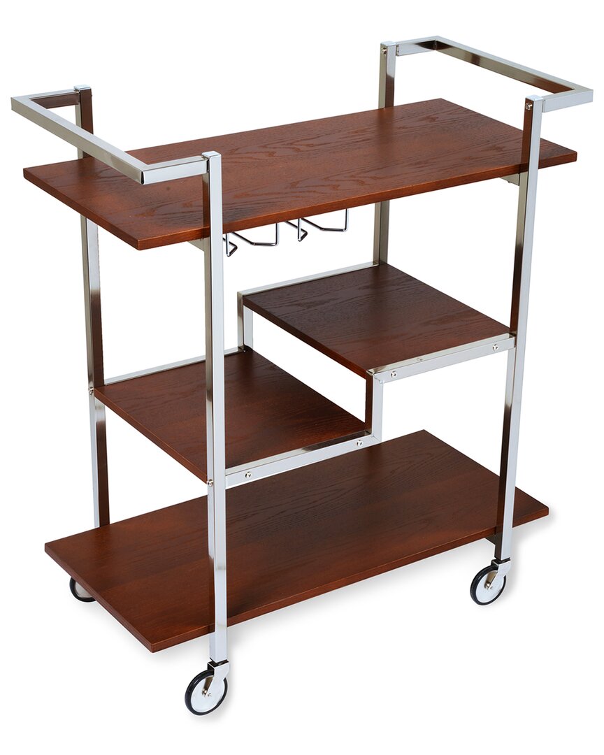VISKI VISKI HARRISON STAINLESS STEEL & WOOD BAR CART