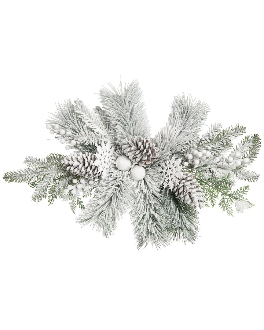 Transpac Artificial 26in Christmas Frosted Artificial Centerpiece In Green