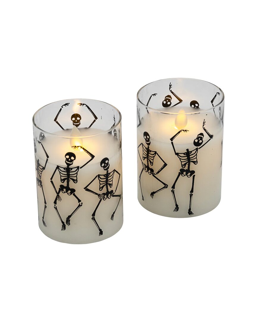 Lumabase Battery-operated Led Glass Candles With Moving Flames In Black