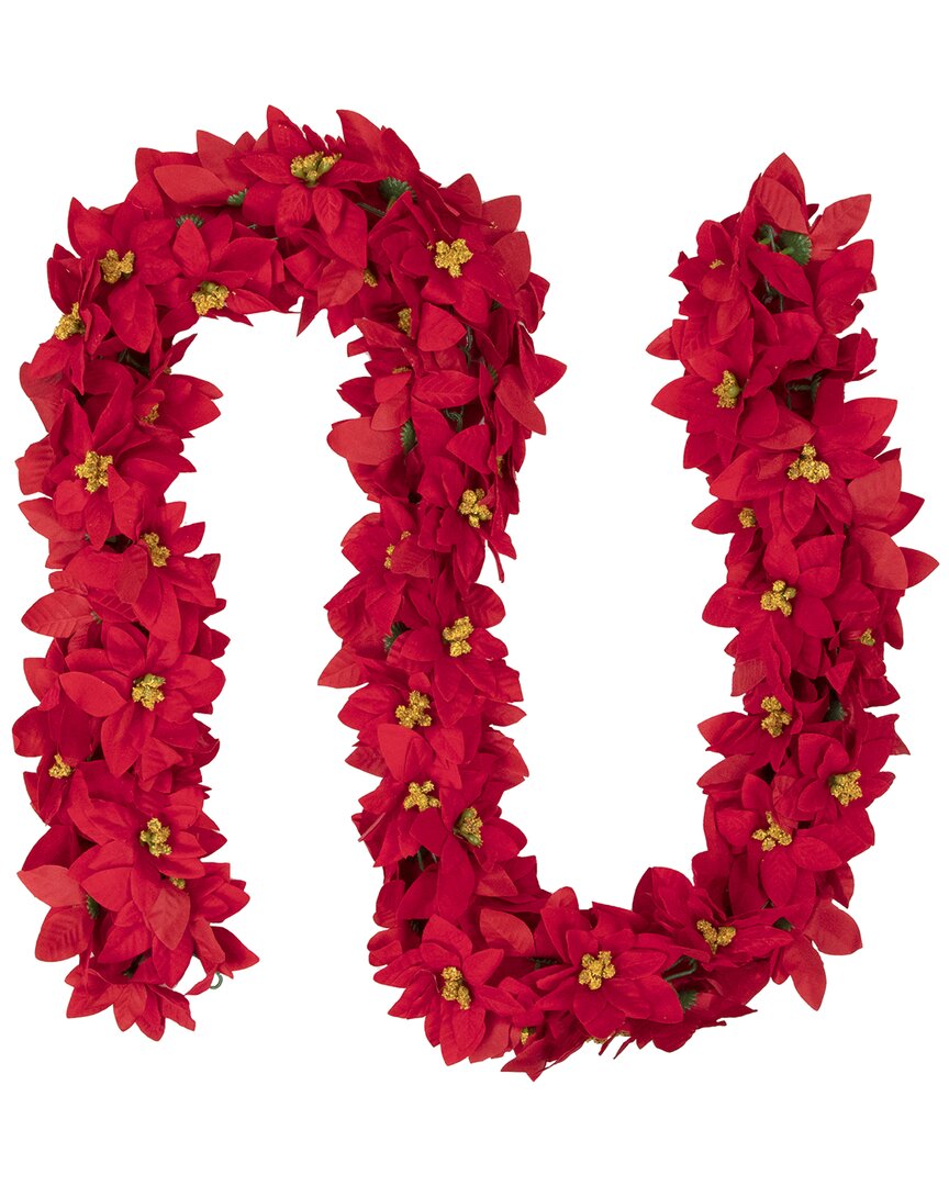 Northlight 6ft X 3in Red Artificial Poinsettia Floral Christmas Garland In Red