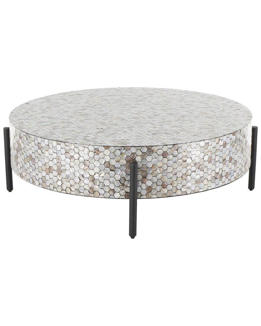 Peyton Lane Geometric Mother-of-pearl Hexagon Mosaic Coffee Table With Metal Legs