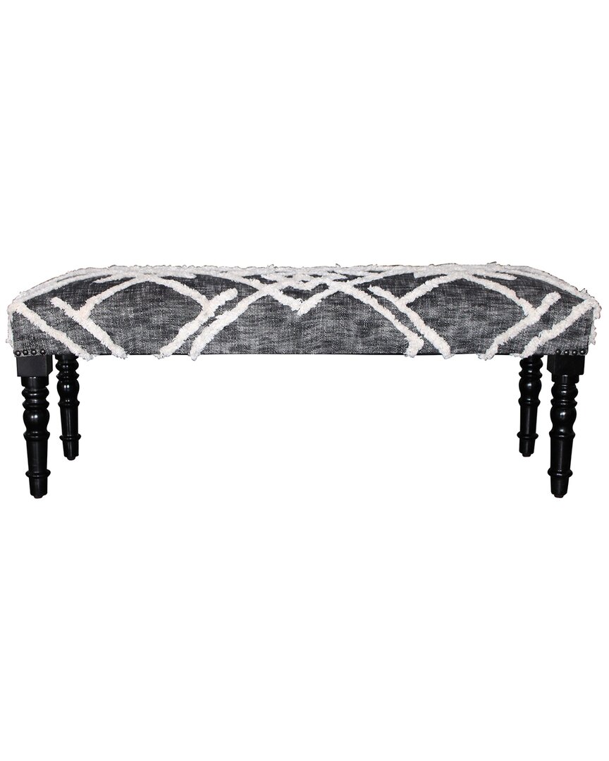 Lr Home Tufted Geometric Diamond And Distressed Bench In Black