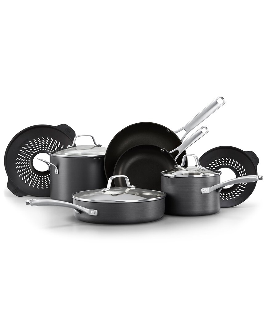Calphalon Classic Hard-anodized Nonstick 10pc Cookware Set With No-boil-over Inserts In Metallic
