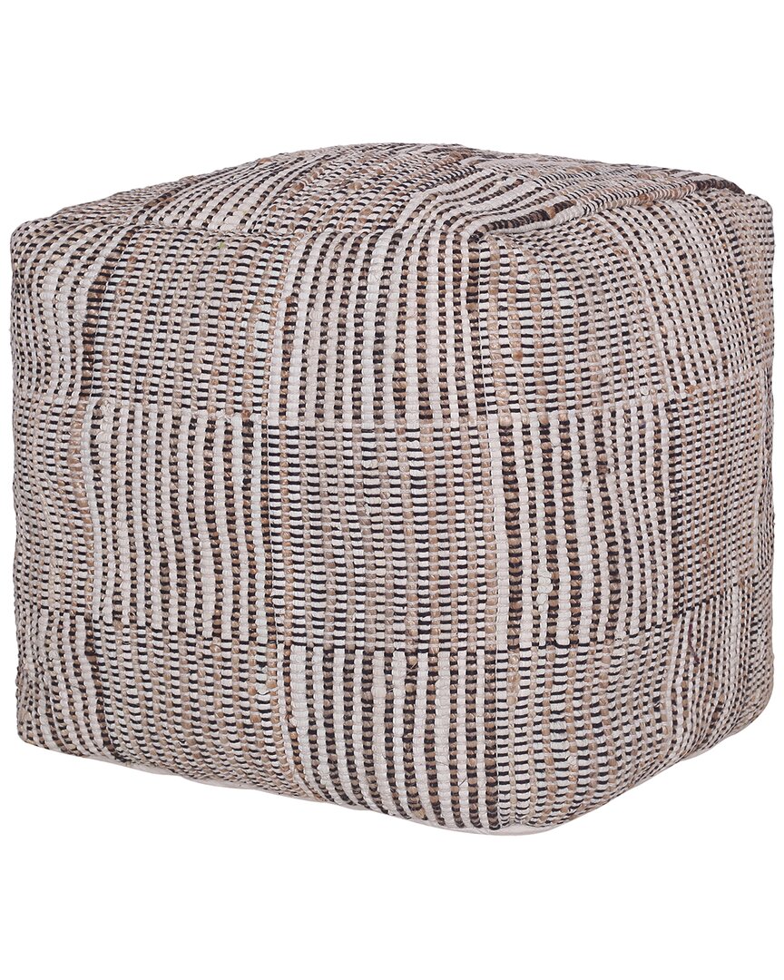 Lr Home Anna Natural/cream Geometric Cotton/jute Cube Pouf