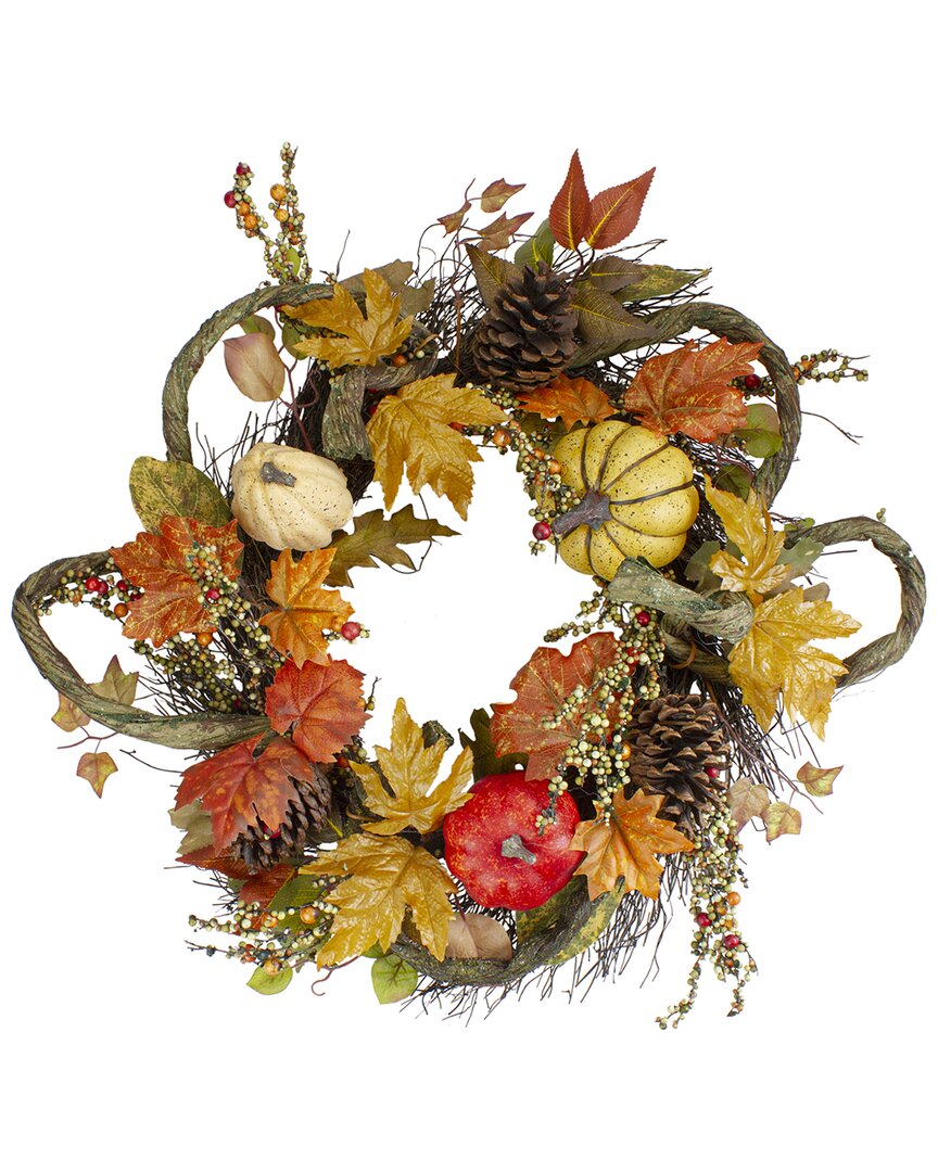 Shop Northlight Sunflower Pumpkin Foliage And Pine Cone Fall Harvest Wreath - 24 In Unlit In Orange