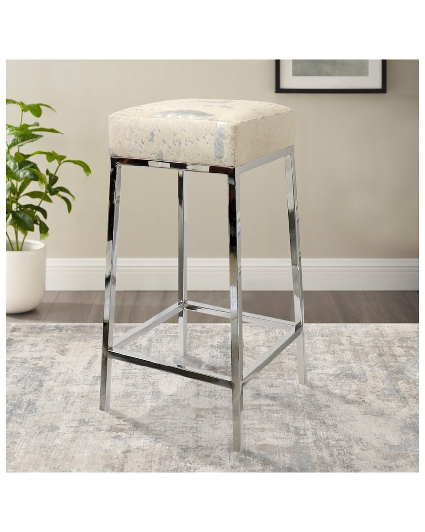 Pasargad Home Safari Cowhide Bar Stool In Silver