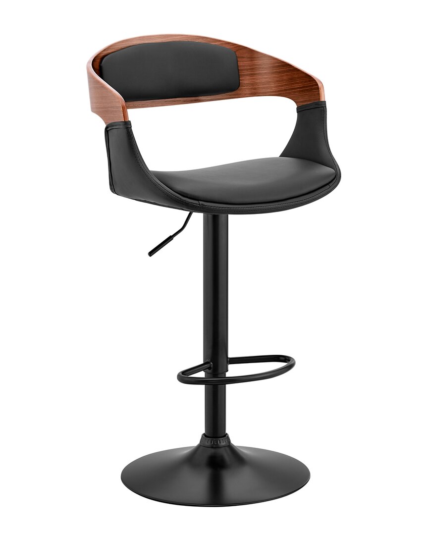 Armen Living Benson Adjustable Walnut Wood Bar Stool In Black