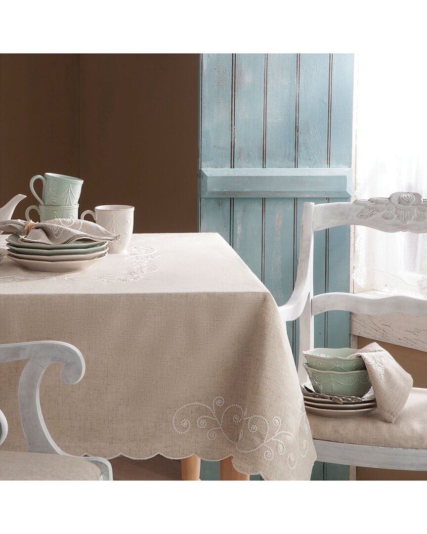 Lenox French Perle Linen Embroidered Tablecloth In White