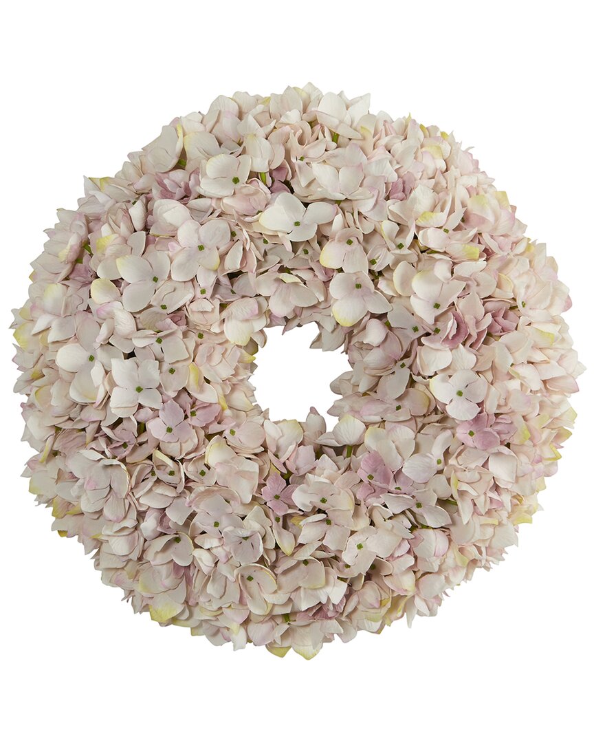 Nearly Natural 16in Hydrangea Artificial Wreath In White