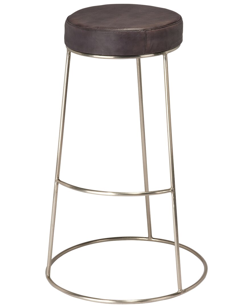 Jamie Young Henry Round Leather Counter Stool In Grey