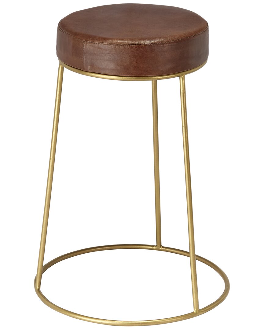Jamie Young Henry Round Leather Counter Stool In Brown