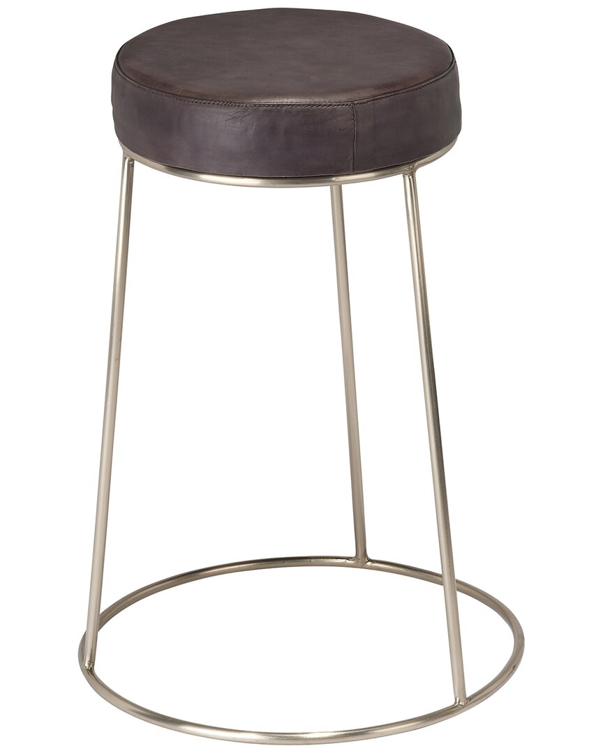 Shop Jamie Young Henry Round Leather Counter Stool In Grey