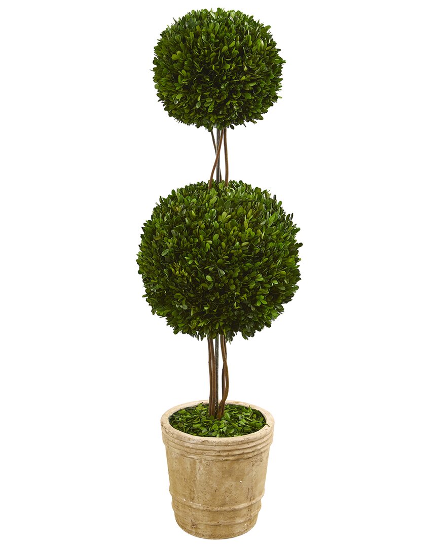 NEARLY NATURAL NEARLY NATURAL 4FT PRESERVED BOXWOOD DOUBLE BALL TOPIARY TREE IN PLANTER