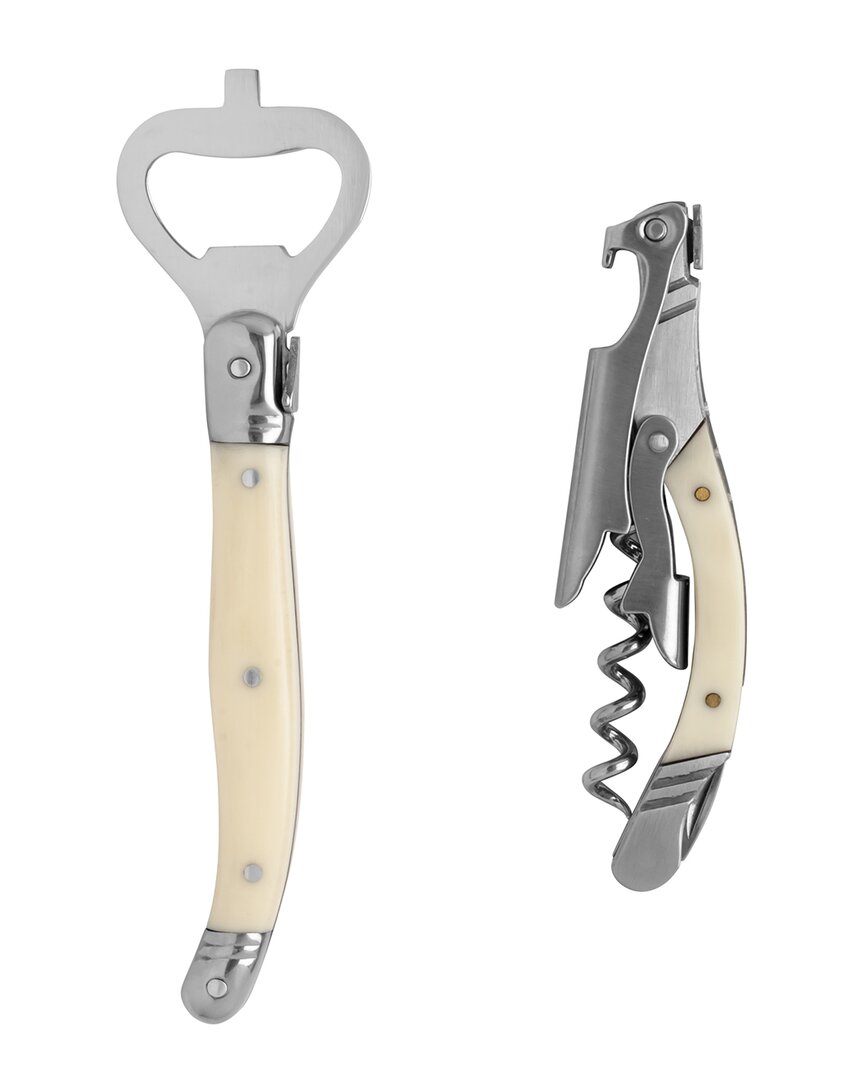 French Home Laguiole Bottle Opener And Corkscrew Set With Faux Ivory Handles