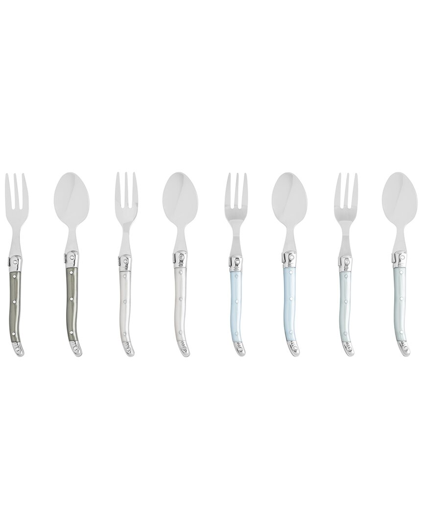 French Home Laguiole Cocktail Or Dessert Spoons And Forks, Set Of 8, Mother Of Pearl In Pearlized Shades Of Pewter Green/sage/