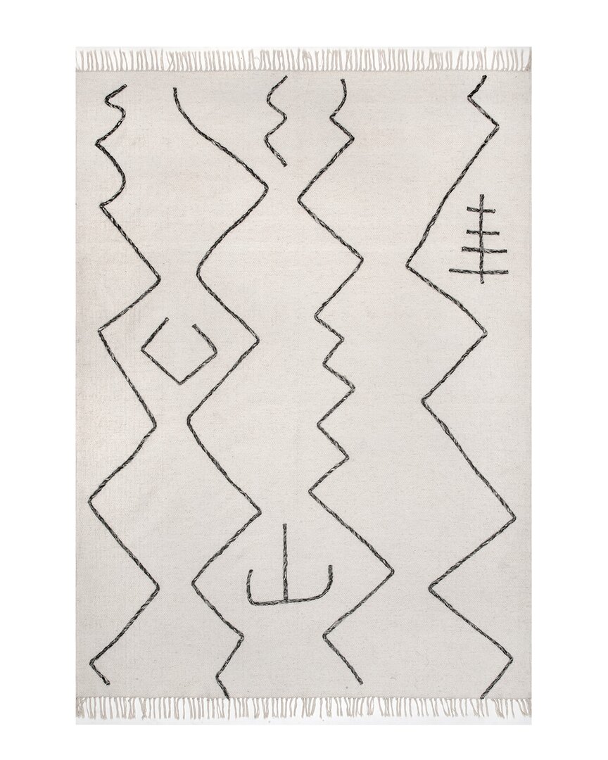 Nuloom Moira Tribal Flatweave Tassel Wool-blend Rug In Ivory