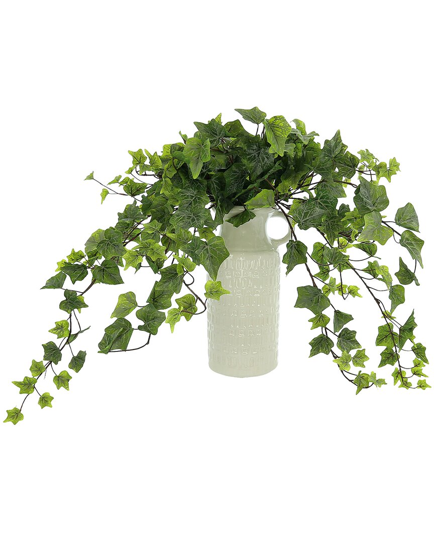 Creative Displays Frosted Ivy Plant In Tall Ceramic Vase In Green