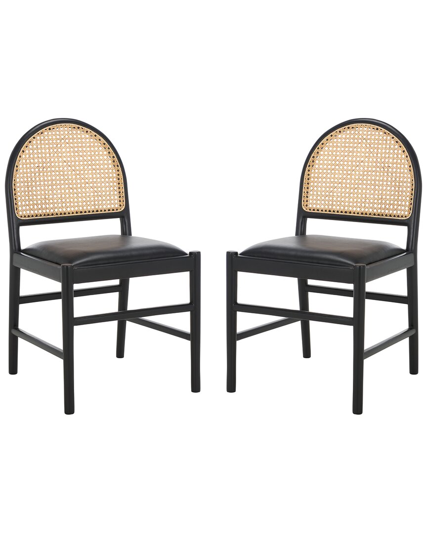 Safavieh Couture Laylie Rattan & Leather Dining Chair In Black