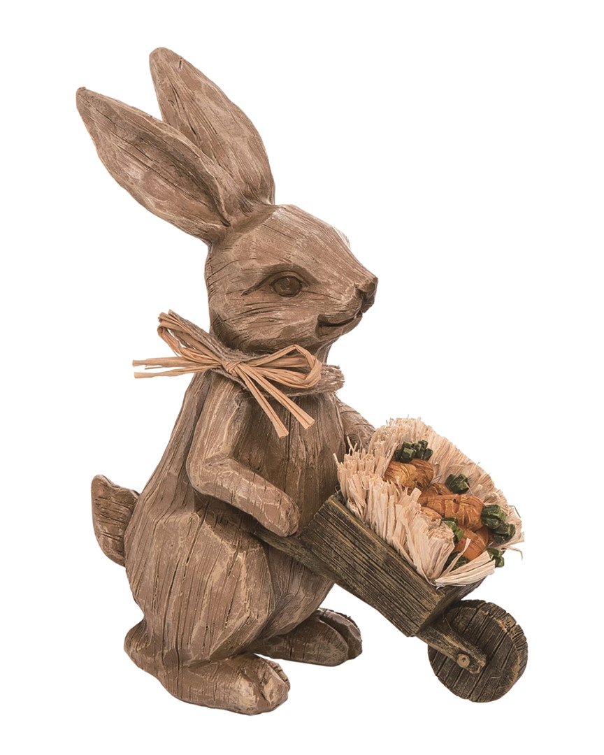 Shop Transpac Resin 9in Brown Spring Carved Bunny With Carrot In Wheelbarrow Figurine