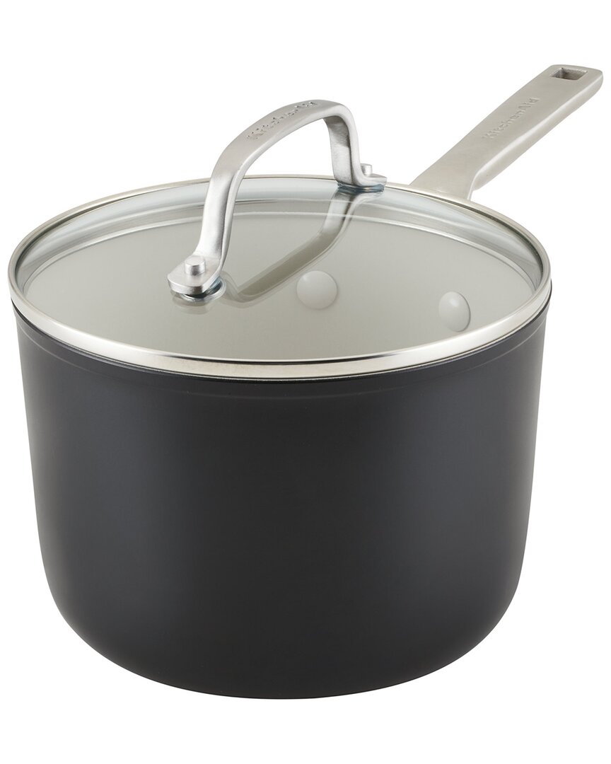 Kitchenaid Hard Anodized Ceramic Nonstick Cookware Sauce Pan With Lid In Black