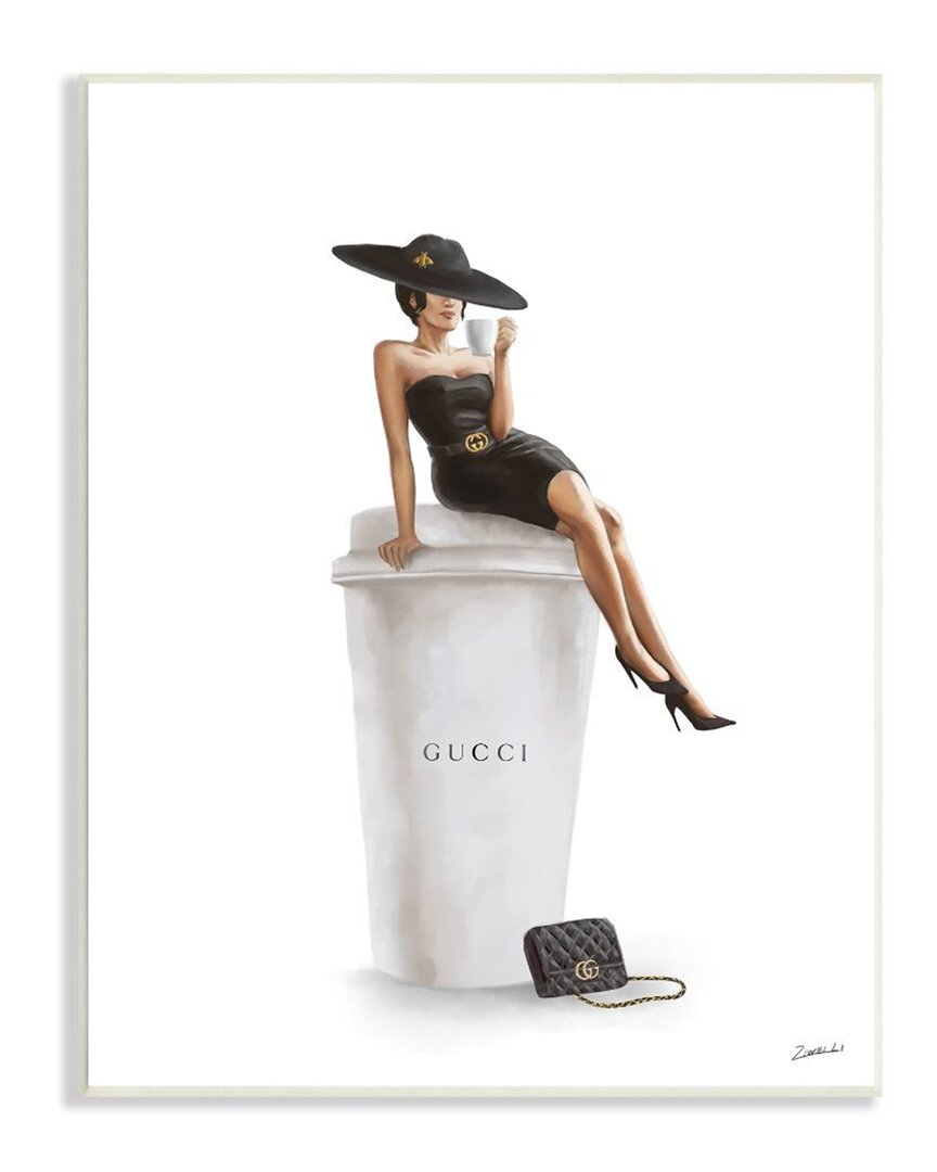 Stupell Stylish Fashion Female Pose Coffee Design Wall Art In White