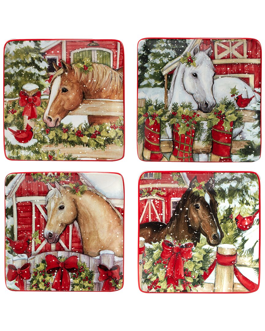 Certified International Homestead Christmas Set Of 4 Canape Plates In Multi
