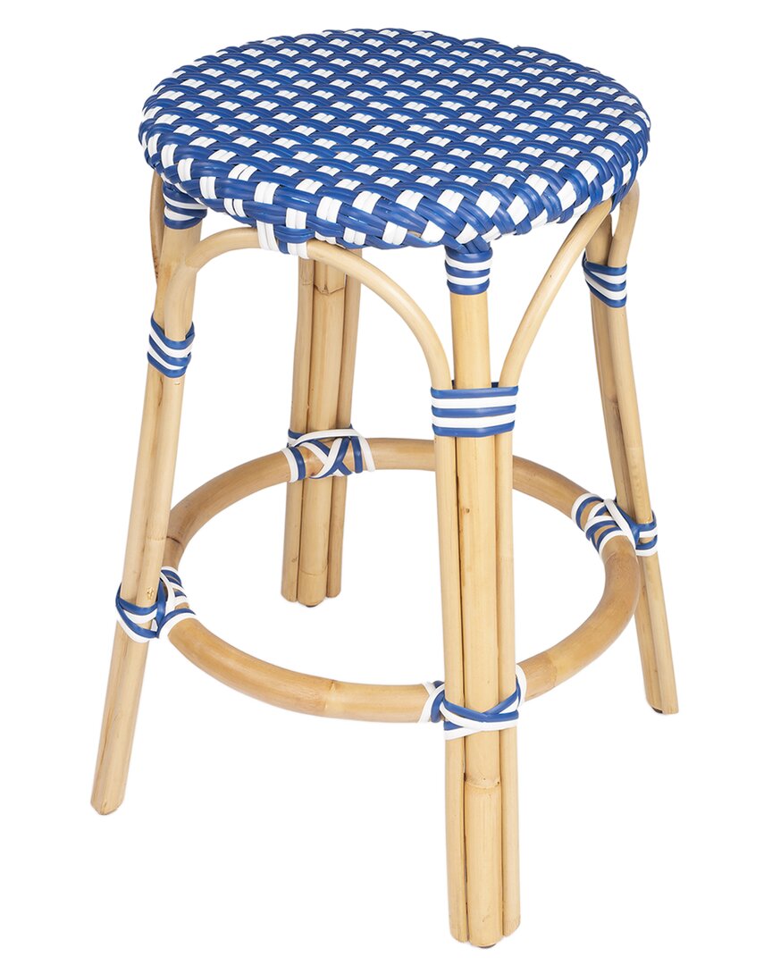 Butler Specialty Company Tobias Rattan Round 24in Counter Stool In Blue
