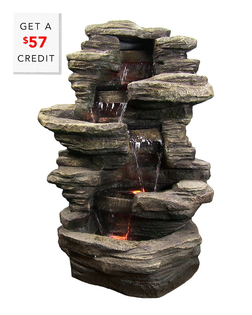 Shop Sunnydaze Outdoor Electric Stacked Shale Patio Garden Water Fountain With Led Lights With $57 Credit In Grey