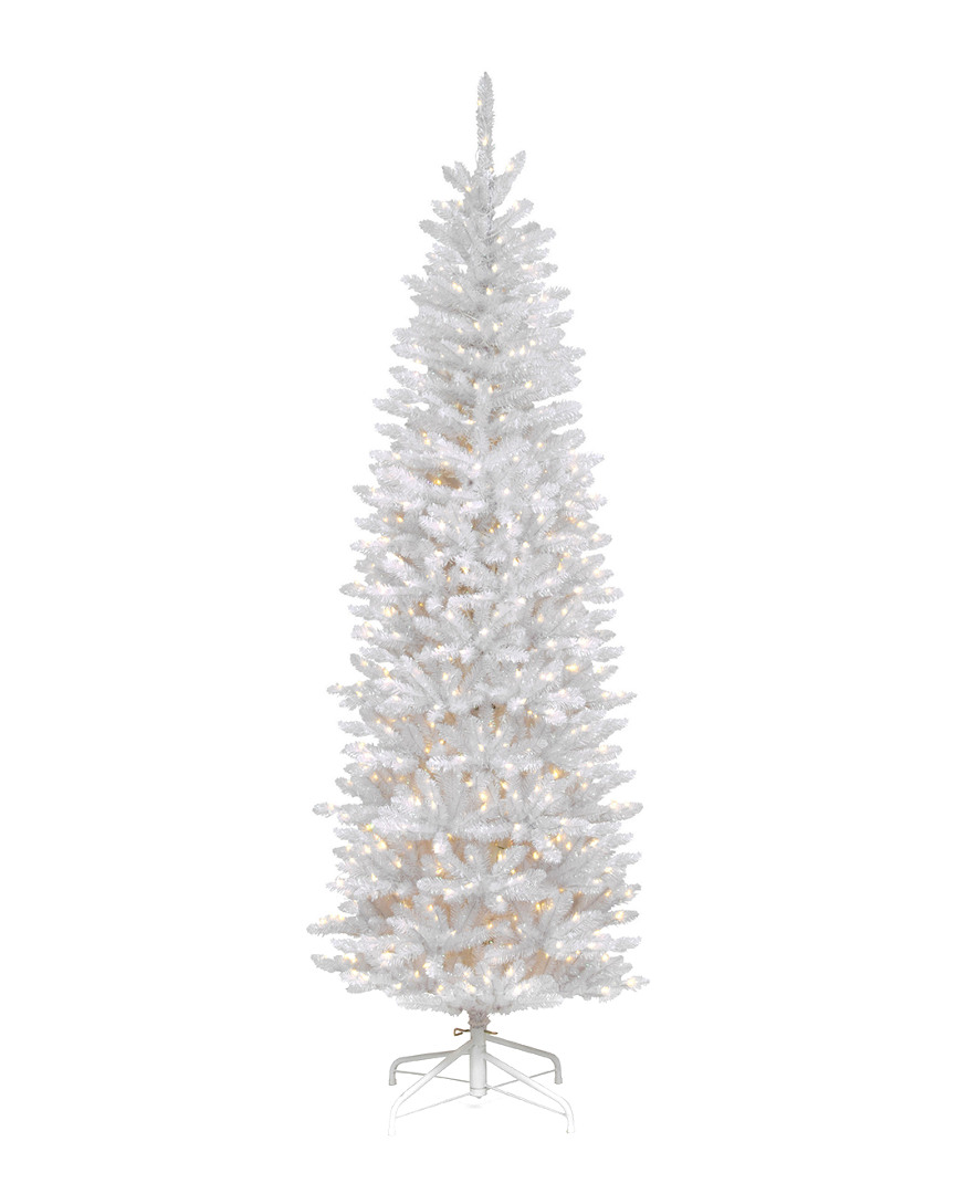National Tree Company 6.5ft Kingswood White Fir Hinged Pencil Tree With 250 Clear Lights