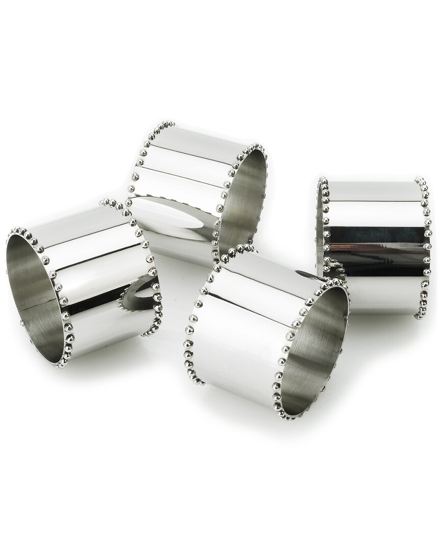 Alice Pazkus Set Of 4 Beaded Napkin Rings In Silver