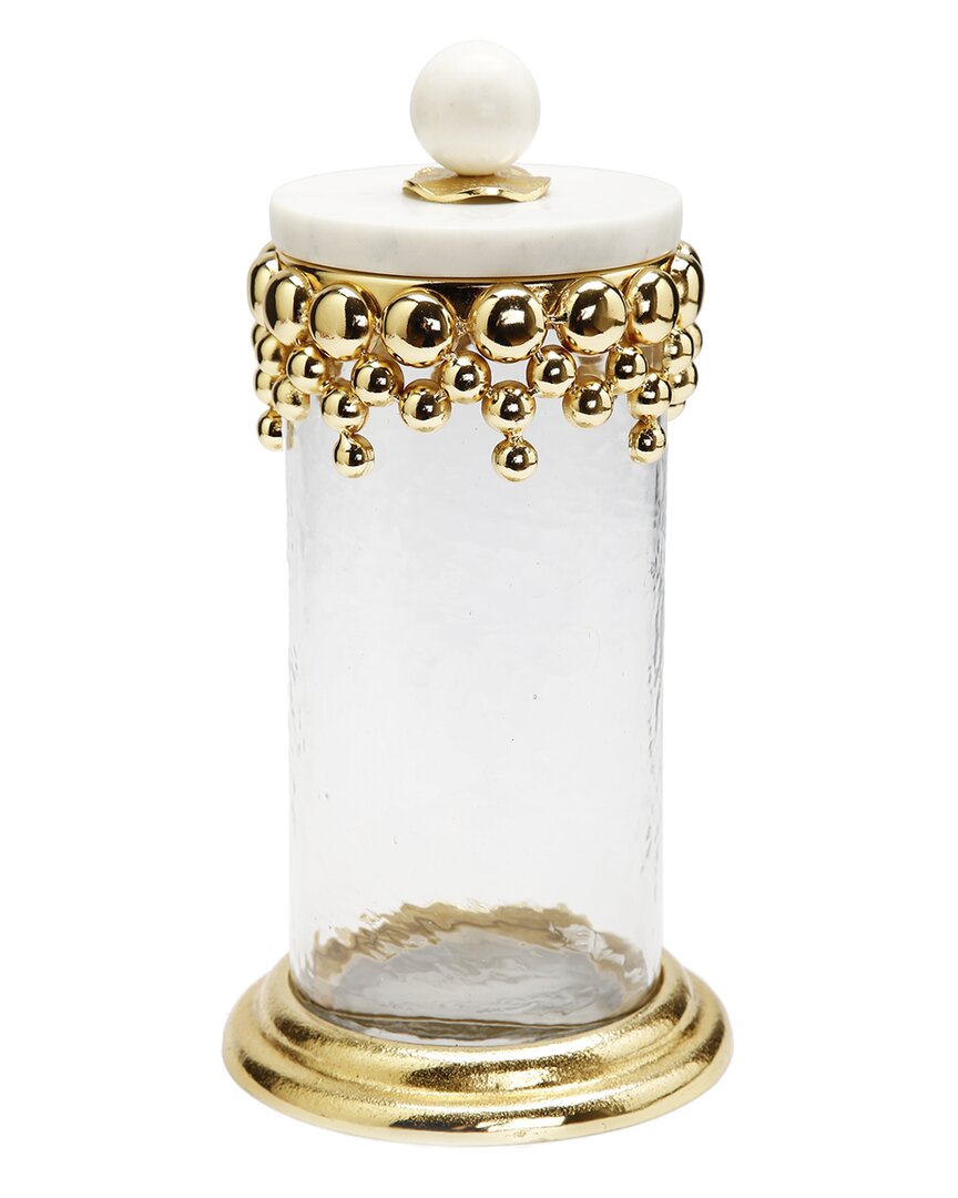 Alice Pazkus Hammered Glass Canister With Marble Lid In Gold