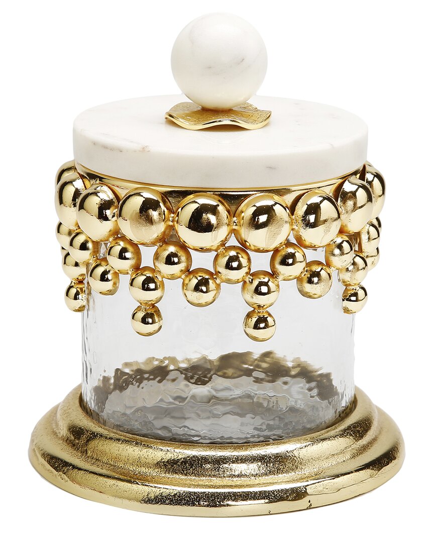 Alice Pazkus Hammered Glass Canister With Marble Lid In Gold