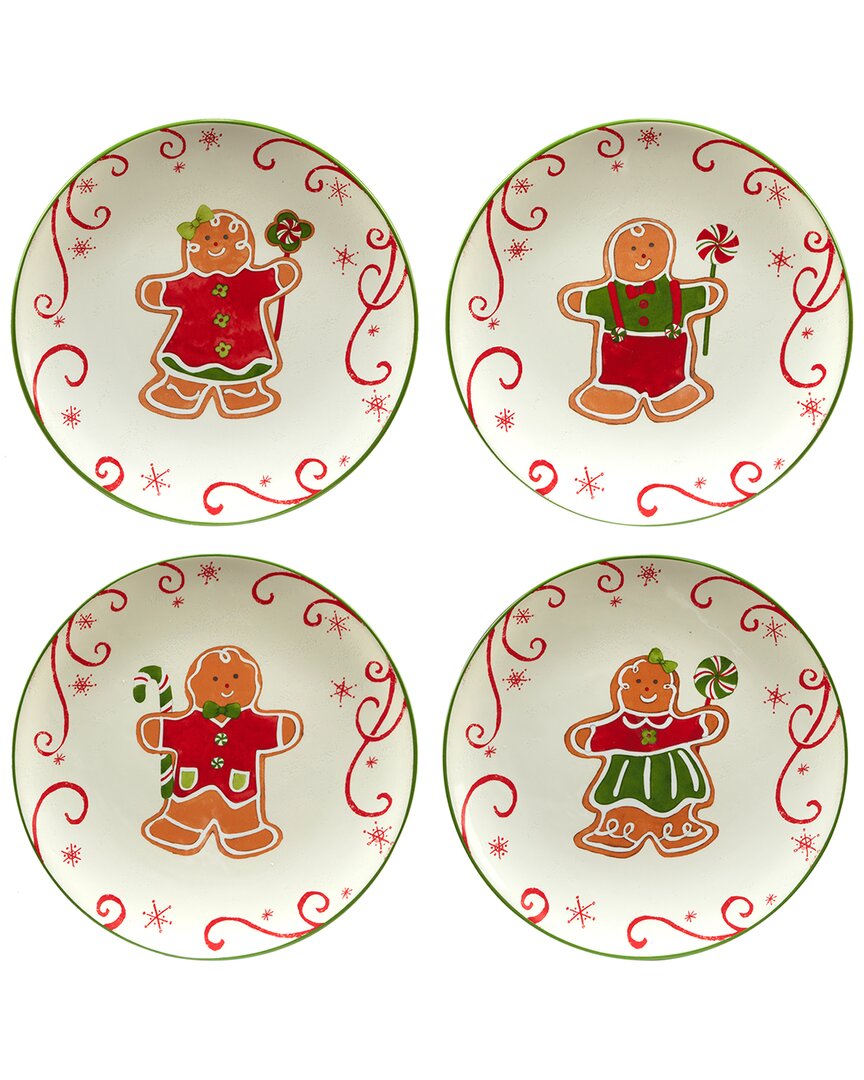 Certified International Holiday Magic Gingerbread Set Of 4 Dessert Plates In White