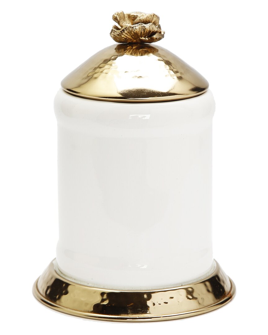 Alice Pazkus Flowered Knob Canister With Hammered Lid In White