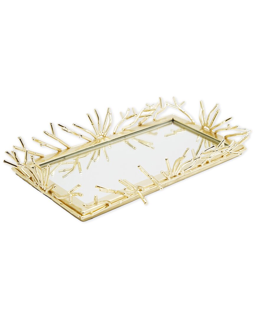 Alice Pazkus Rectangular Decorative Mirror Tray In Gold