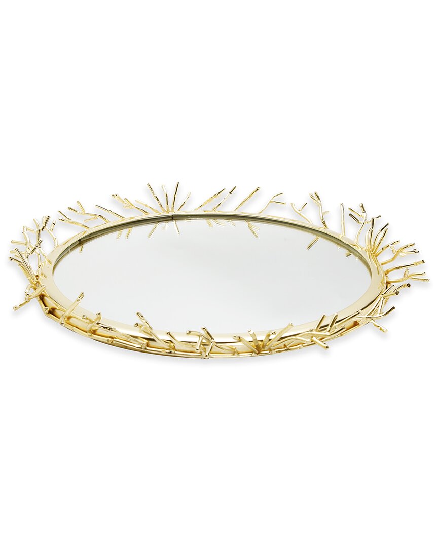 Alice Pazkus Decorative Round Mirror Tray In Gold