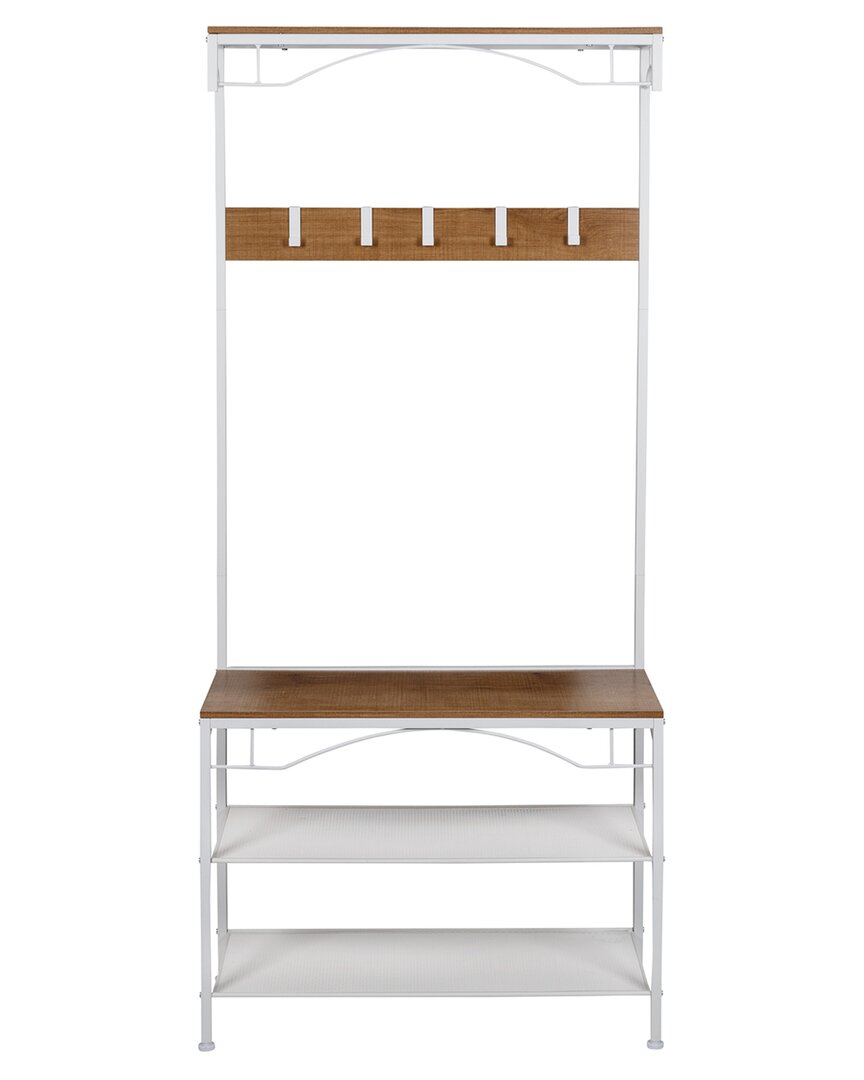 Honey-can-do Coat Rack Bench With Shoe Storage And Top Shelf In White
