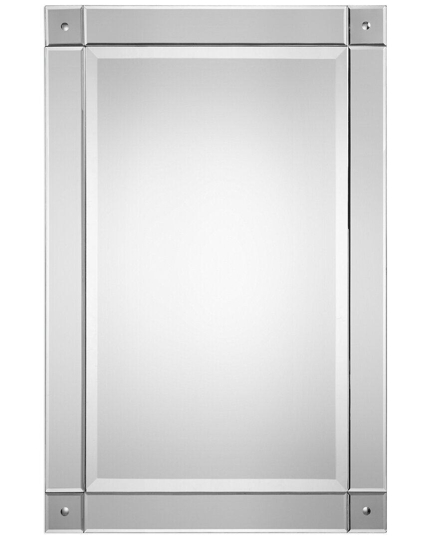 Hewson Frameless Beveled Mirror With Decorative Details In Silver