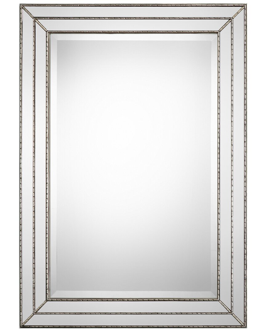 Hewson Metallic Silver Finish Mirror With Grooved Texture And Inlays