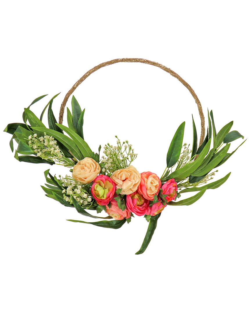 National Tree Company 16in Eucalyptus And Buttercups Hoop Wreath In Pink