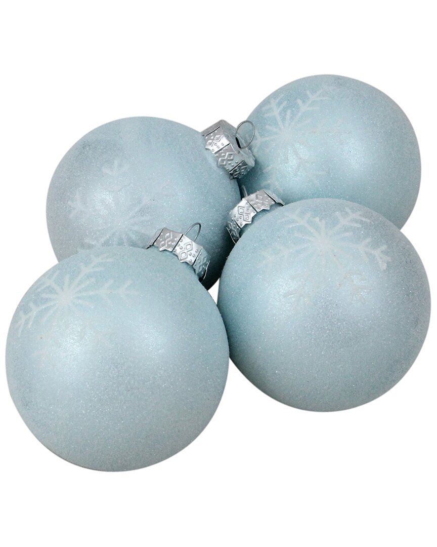 Northern Lights Northlight 4ct Matte And Frosted White Glass Hanging Christmas Ball Ornaments 3.25in (80mm) In Blue